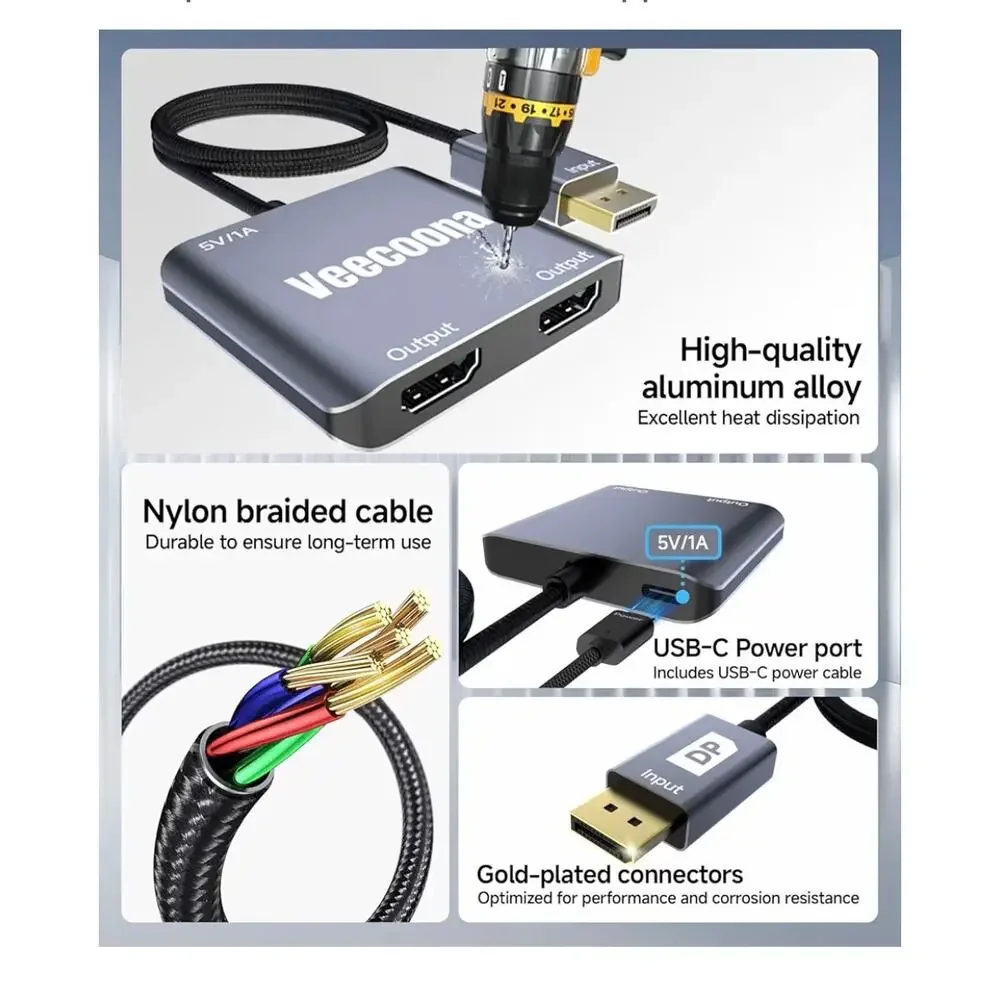 New DisplayPort to Dual HDMI Adapter 1 in 2 Out  DP Source to HDMI Splitter